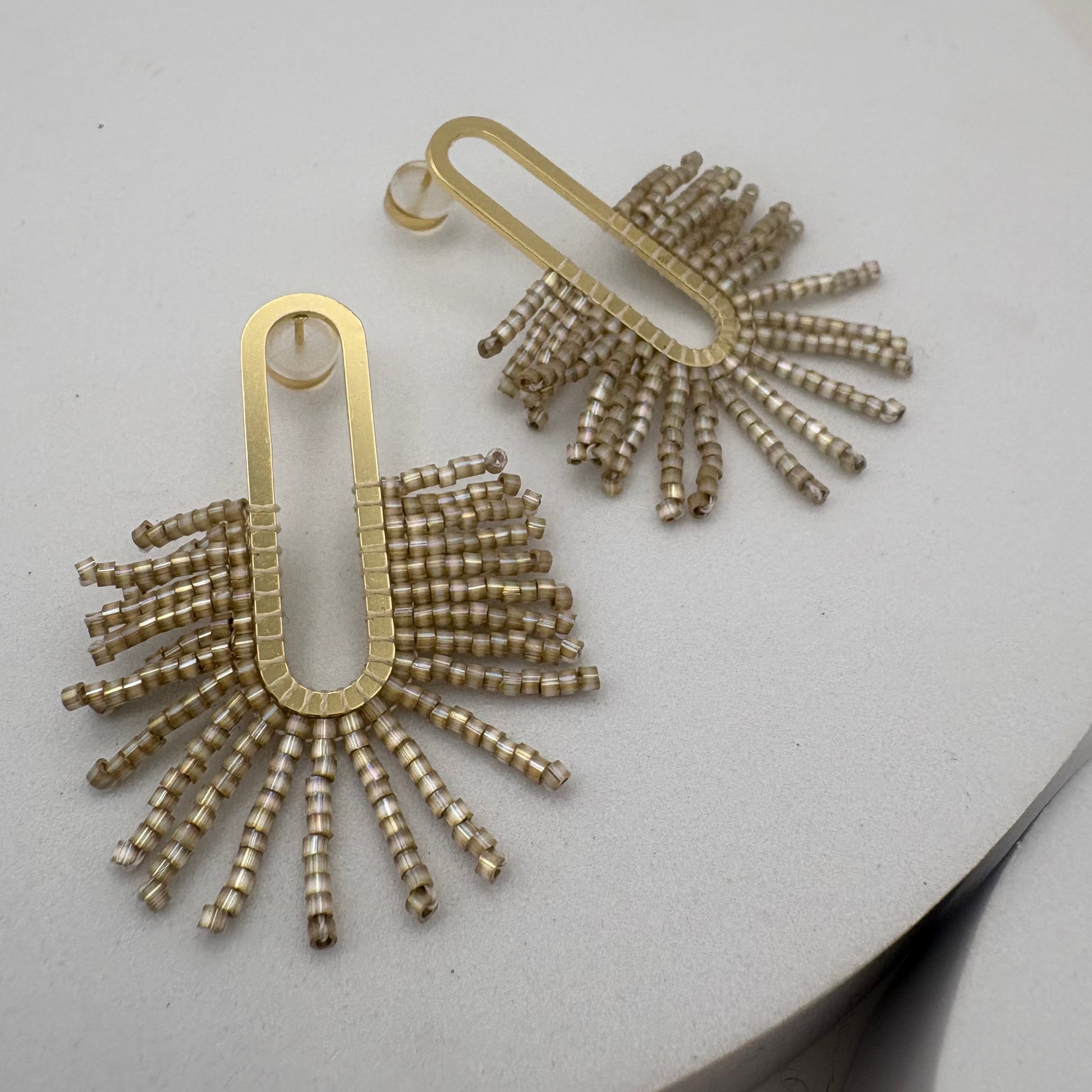 Aurora Crafted Style-Frayed Oval in Champagne (Gold)-Earrings-Aurora Crafted Jewellery-