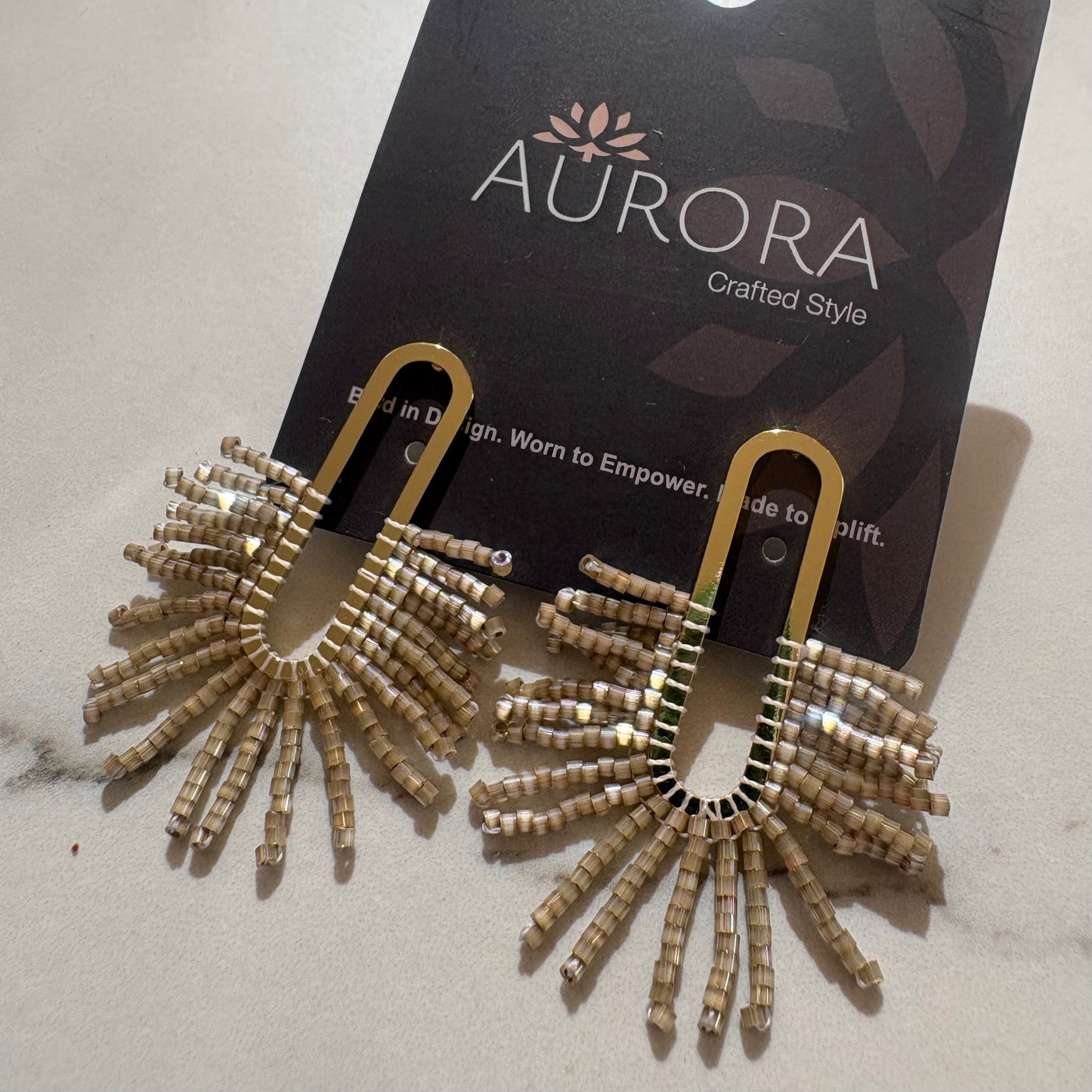 Aurora Crafted Style-Frayed Oval in Champagne (Gold)-Earrings-Aurora Crafted Jewellery-