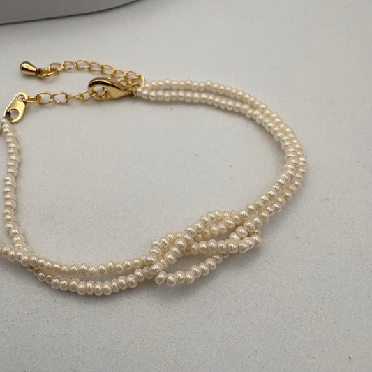 Aurora Crafted Style-Love Me Knot Bracelet in Pearl (Gold)-BRACELETS-Aurora Crafted Jewellery-