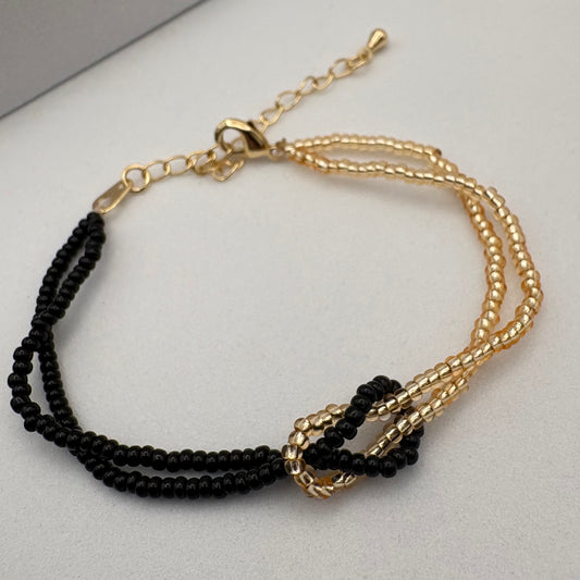 Aurora Crafted Style-Love Me Knot Bracelet in Black & Gold (Gold)-BRACELETS-Aurora Crafted Jewellery-