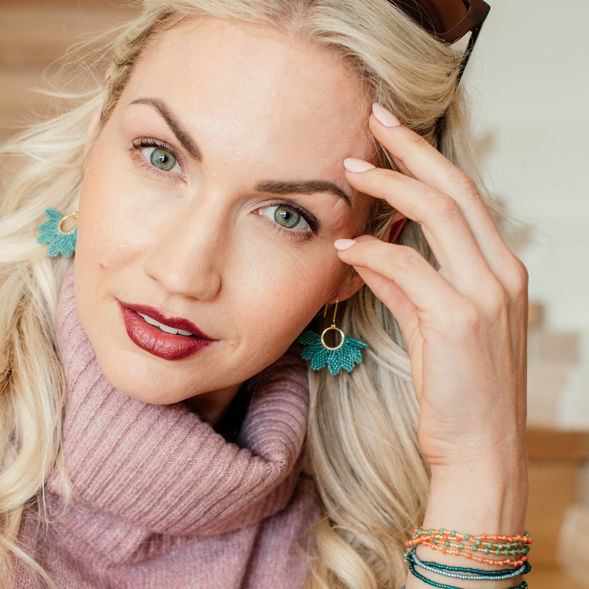 Aurora Crafted Style-Floral Wreath in Matte Jade (Gold)-Earrings-Aurora Crafted Jewellery-