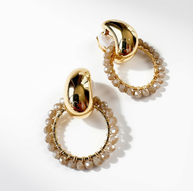 Aurora Crafted Style-CLIP-ON Teardrop Huggies Khaki (Gold)-Earrings-Aurora Crafted Jewellery-