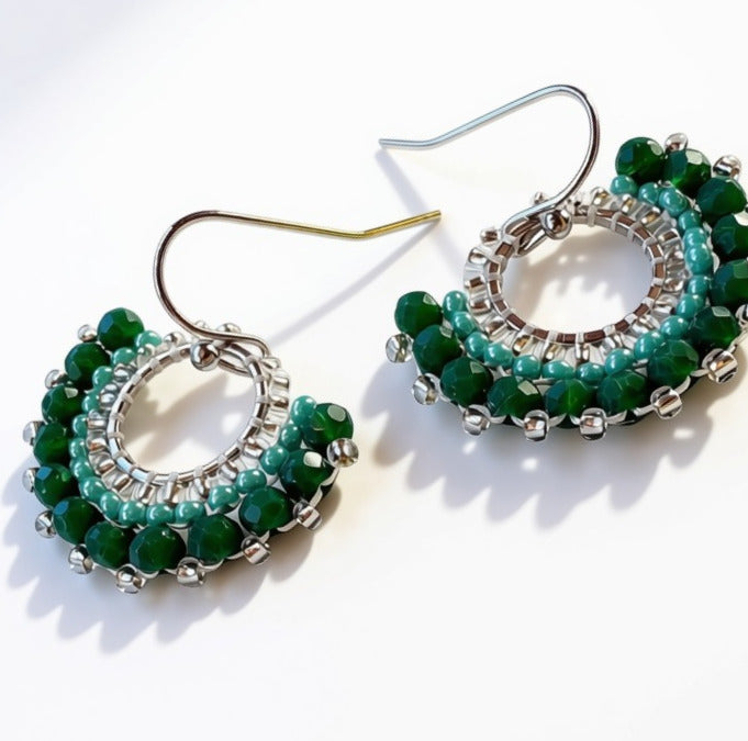 Aurora Crafted Style-Mini Mosaic in Jade Green (Silver)-Earrings-Aurora Crafted Jewellery-
