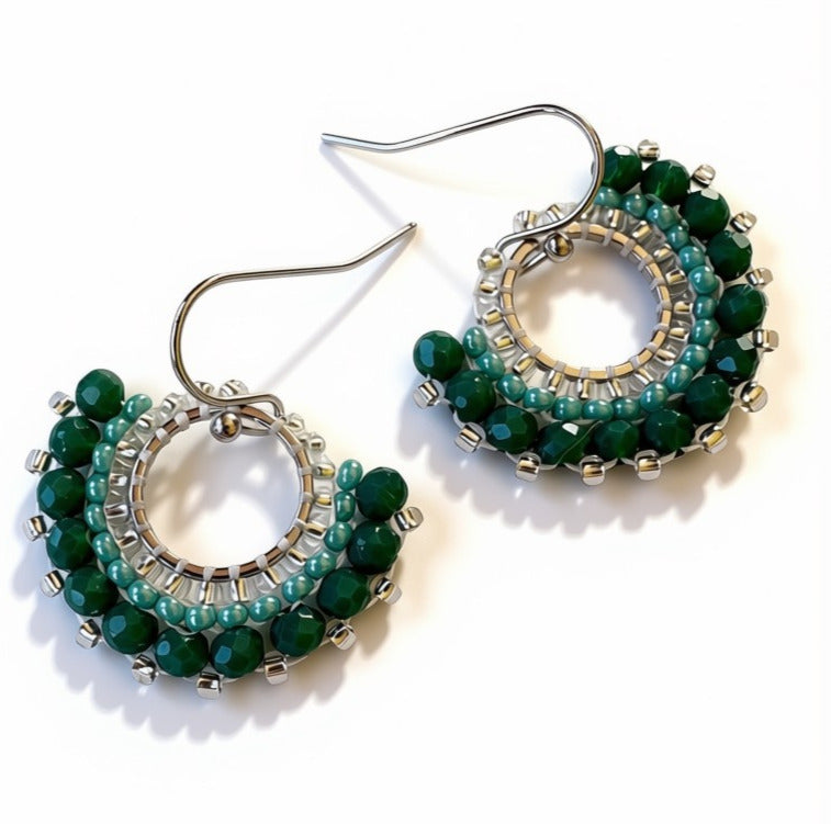 Aurora Crafted Style-Mini Mosaic in Jade Green (Silver)-Earrings-Aurora Crafted Jewellery-