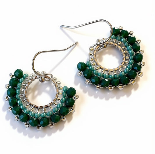 Aurora Crafted Style-Mini Mosaic in Jade Green (Silver)-Earrings-Aurora Crafted Jewellery-