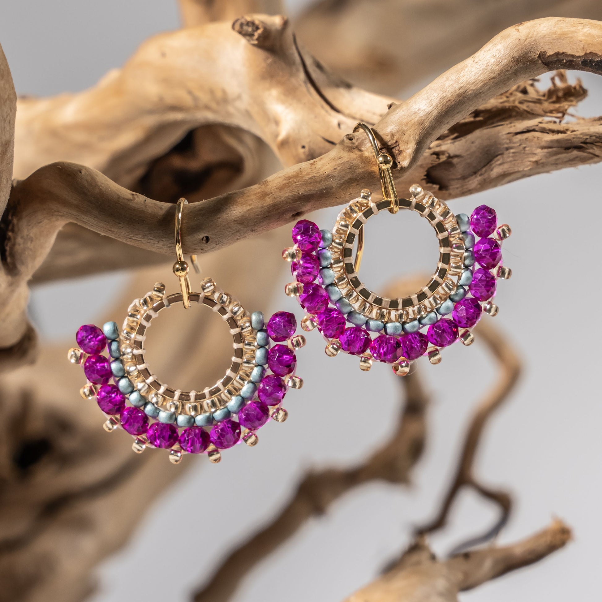 Aurora Crafted Style-Mini Mosaic in Hot Pink (Gold)-Earrings-Aurora Crafted Jewellery-