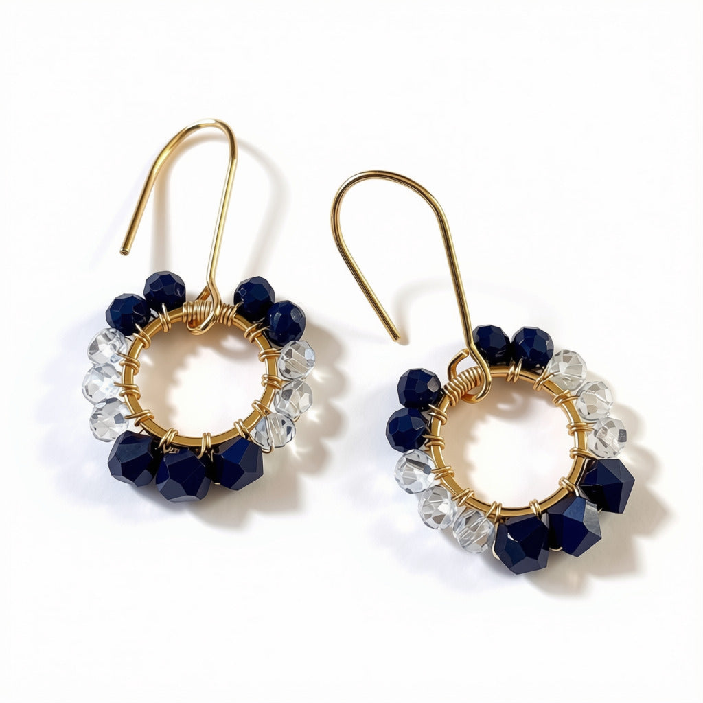 Aurora Crafted Style-Pretty Pop in Navy & Glass Slipper (Gold)-Earrings-Aurora Crafted Jewellery-