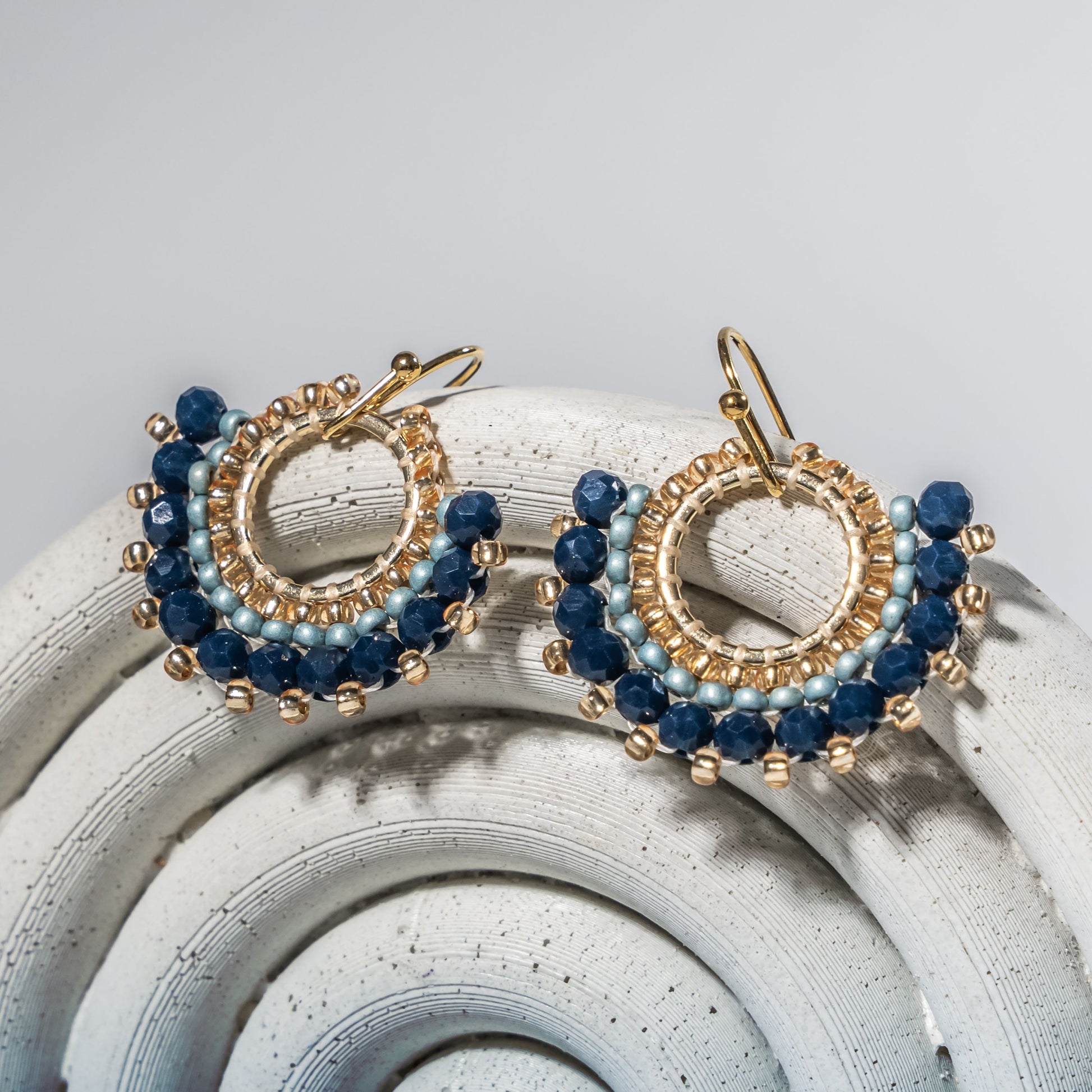 Aurora Crafted Style-Mini Mosaic in Deep Navy (Gold)-Earrings-Aurora Crafted Jewellery-