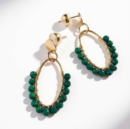 Aurora Crafted Style-Oval Drops in Emerald (Gold)-Earrings-Aurora Crafted Jewellery-