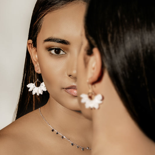 Aurora Crafted Style-Floral Wreath in Pearl (Silver)-Earrings-Aurora Crafted Jewellery-