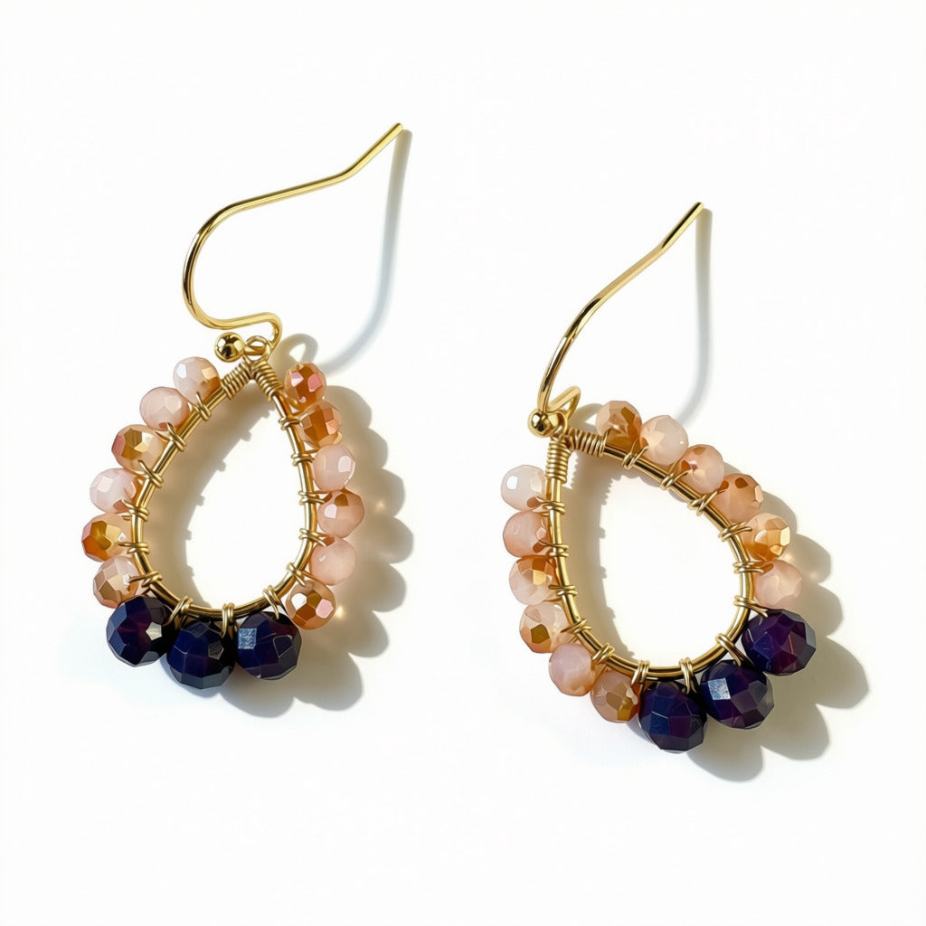 Aurora Crafted Style-Petite Teardrop in Apricot & Aubergine (Gold)-Earrings-Aurora Crafted Jewellery-