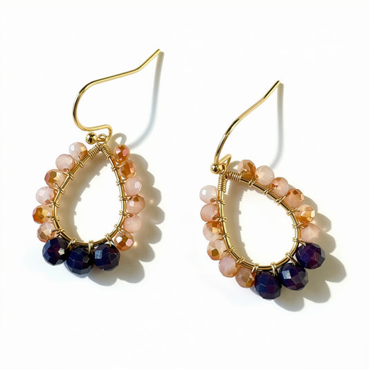 Aurora Crafted Style-Petite Teardrop in Apricot & Aubergine (Gold)-Earrings-Aurora Crafted Jewellery-