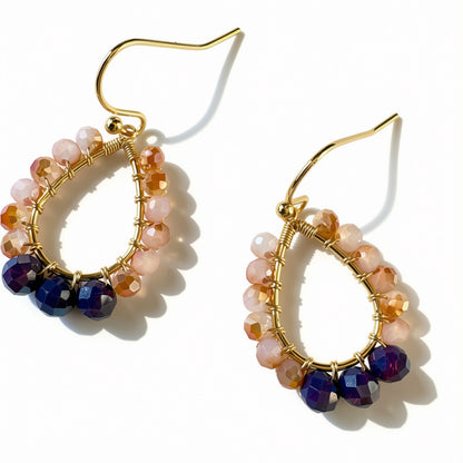 Aurora Crafted Style-Petite Teardrop in Apricot & Aubergine (Gold)-Earrings-Aurora Crafted Jewellery-