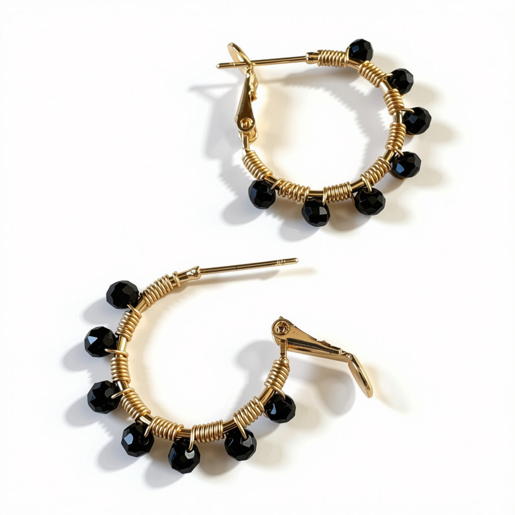 Aurora Crafted Style-Retro Hoop in Black (Gold)-Earrings-Aurora Crafted Jewellery-