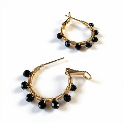 Aurora Crafted Style-Retro Hoop in Black (Gold)-Earrings-Aurora Crafted Jewellery-