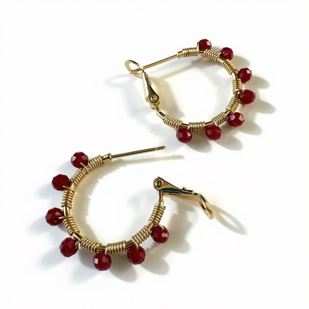 Aurora Crafted Style-Retro Hoop in Bordeaux (Gold)-Earrings-Aurora Crafted Jewellery-