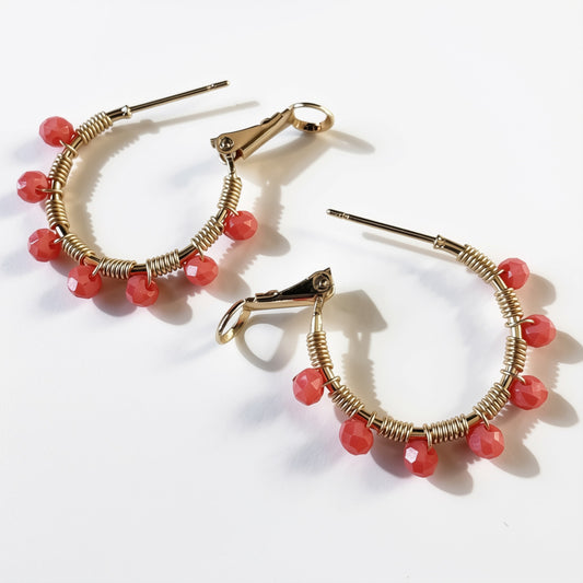 Aurora Crafted Style-Retro Hoop in Coral (Gold)-Earrings-Aurora Crafted Jewellery-
