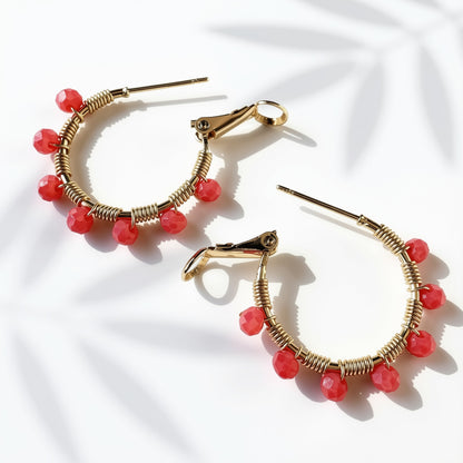 Retro Hoop in Coral (Gold)