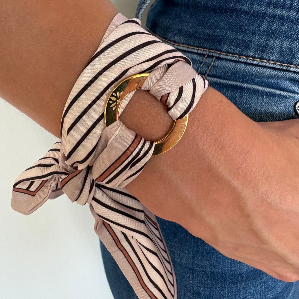 Aurora Crafted Style-Scarflet in Beige Stripe (Gold)-BRACELETS-Aurora Crafted Jewellery-