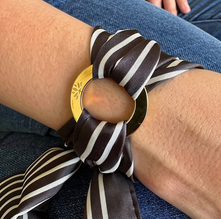 Aurora Crafted Style-Scarflet in Black with White Stripe (Gold)-BRACELETS-Aurora Crafted Jewellery-