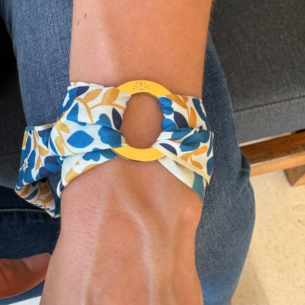 Aurora Crafted Style-Scarflet in Blue & Yellow Floral (Gold)-BRACELETS-Aurora Crafted Jewellery-
