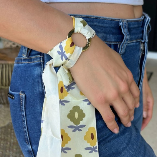 Aurora Crafted Style-Scarflet in Butter Yellow Floral 1-BRACELETS-Aurora Crafted Jewellery-