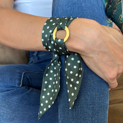 Aurora Crafted Style-Scarflet in Emerald & White Polka Dot (Gold)-BRACELETS-Aurora Crafted Jewellery-