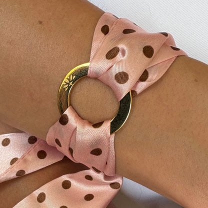 Aurora Crafted Style-Scarflet in Pink & Brown Polka Dot (Gold)-BRACELETS-Aurora Crafted Jewellery-