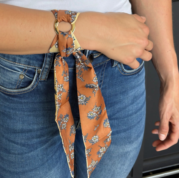 Aurora Crafted Style-Scarflet in Soft Brown & Yellow Floral (Gold)-BRACELETS-Aurora Crafted Jewellery-