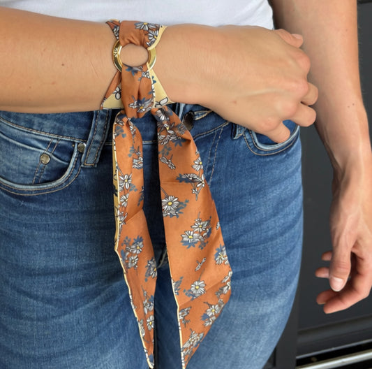 Aurora Crafted Style-Scarflet in Soft Brown & Yellow Floral (Gold)-BRACELETS-Aurora Crafted Jewellery-