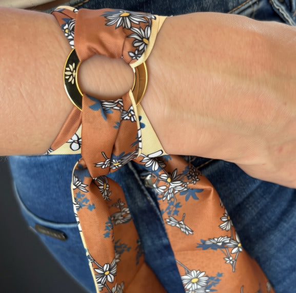Aurora Crafted Style-Scarflet in Soft Brown & Yellow Floral (Gold)-BRACELETS-Aurora Crafted Jewellery-