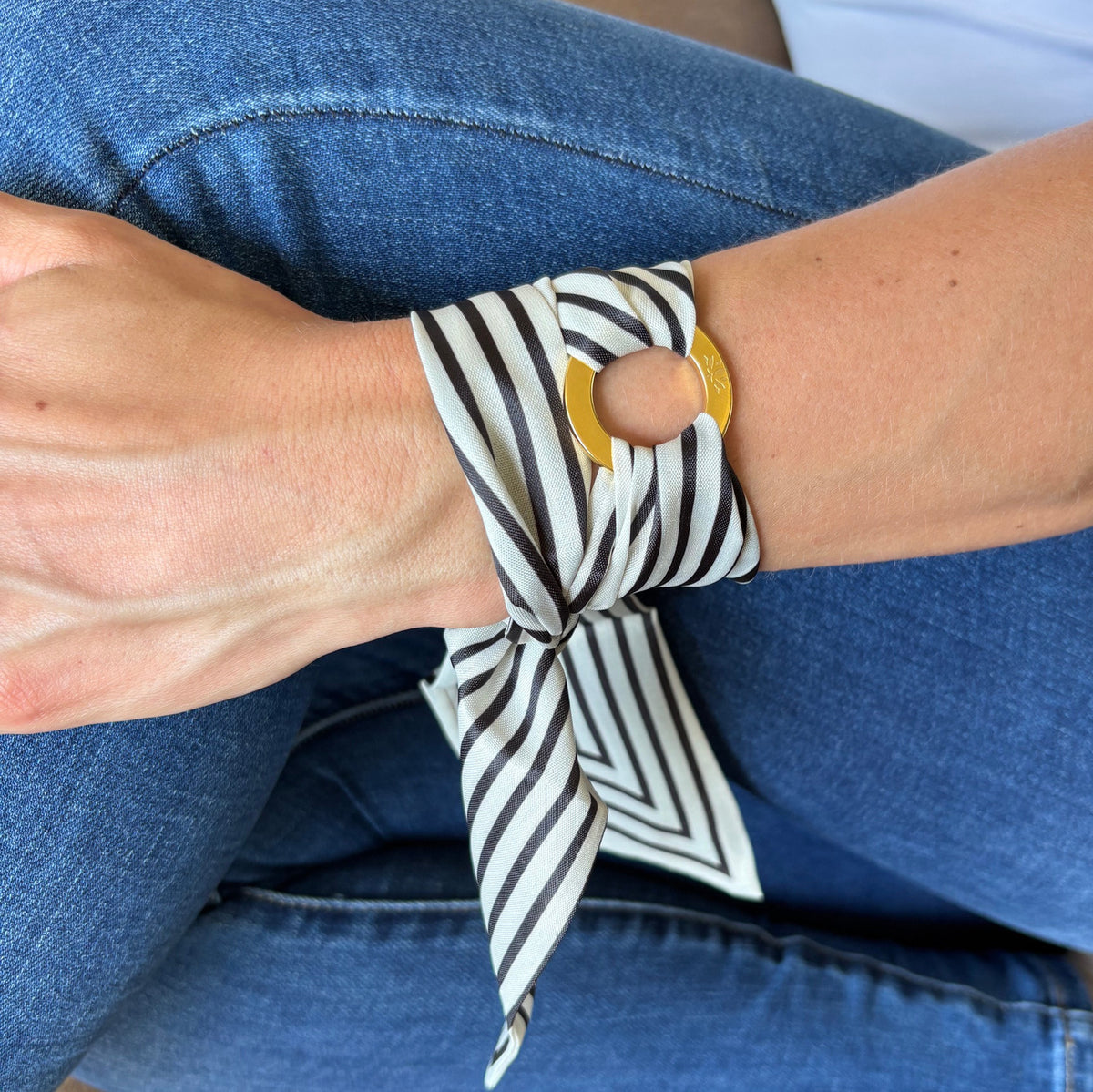 Aurora Crafted Style-Scarflet in Cream with Black Stripe (Gold)-BRACELETS-Aurora Crafted Jewellery-