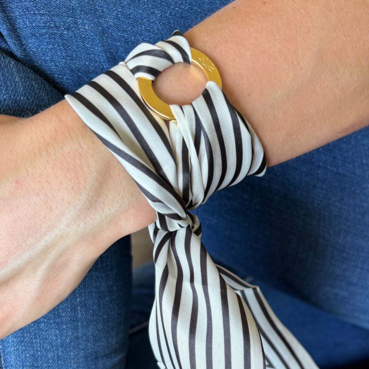 Aurora Crafted Style-Scarflet in Cream with Black Stripe (Gold)-BRACELETS-Aurora Crafted Jewellery-