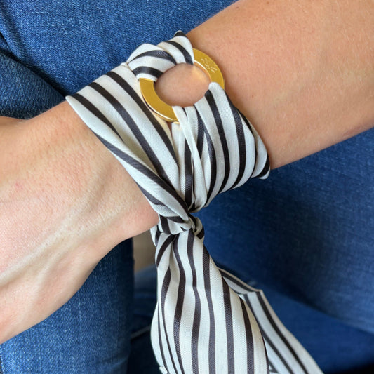 Aurora Crafted Style-Scarflet in Cream with Black Stripe (Gold)-BRACELETS-Aurora Crafted Jewellery-