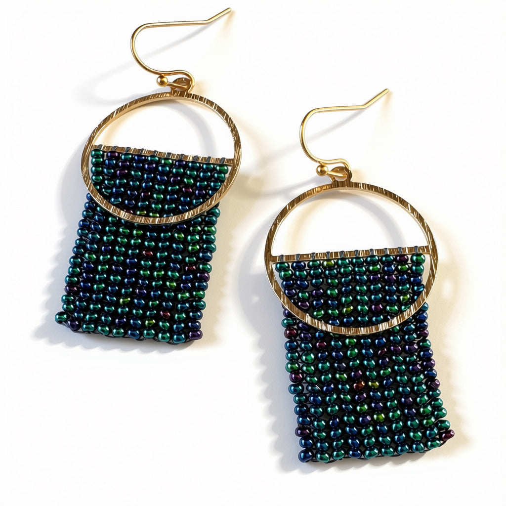 Aurora Crafted Style-Blue Shimmer Split Orb (Gold)-Earrings-Aurora Crafted Jewellery-