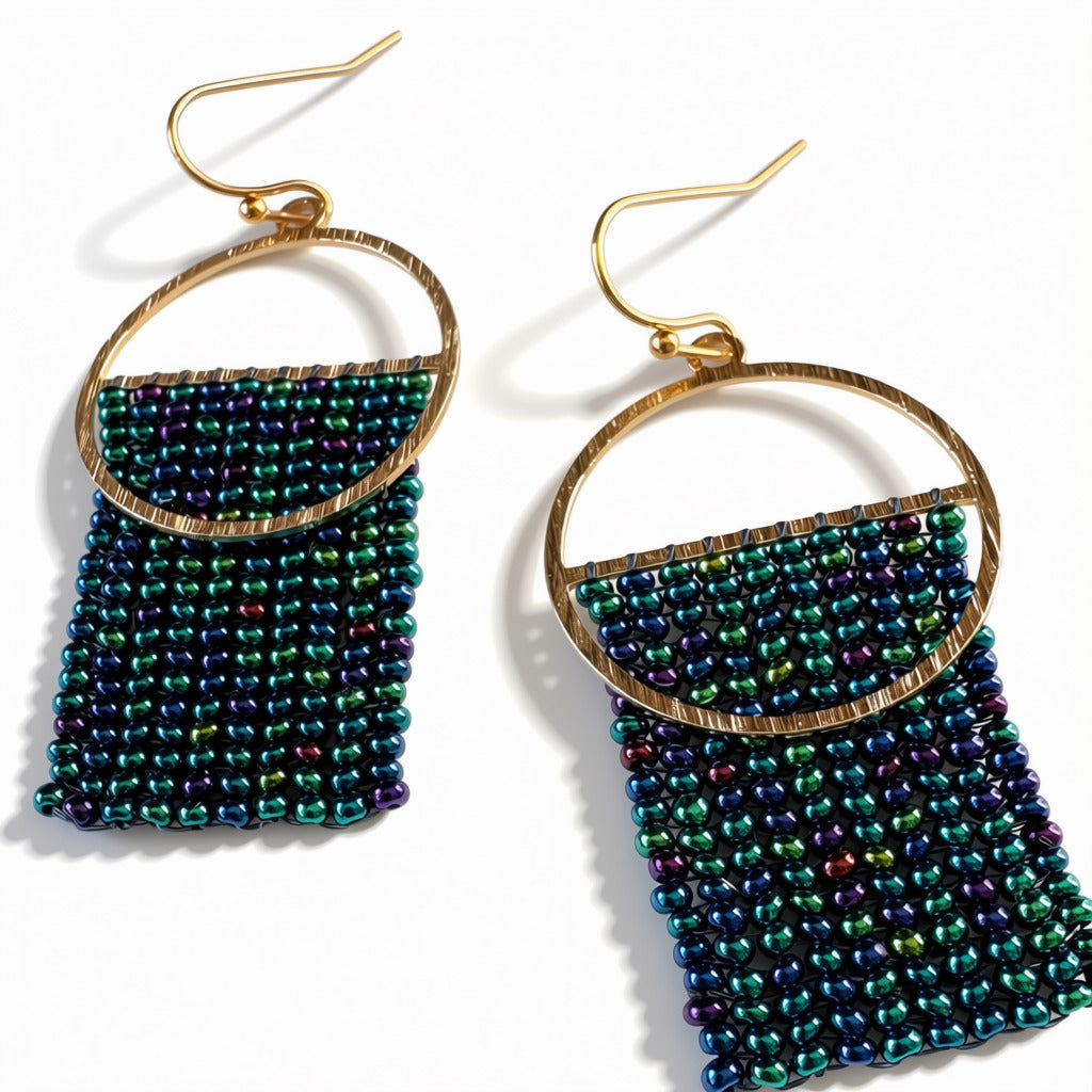 Aurora Crafted Style-Blue Shimmer Split Orb (Gold)-Earrings-Aurora Crafted Jewellery-