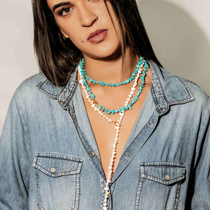 Aurora Crafted Style-Stone Fob in Shell (Gold)-NECKLACES-Aurora Crafted Style-