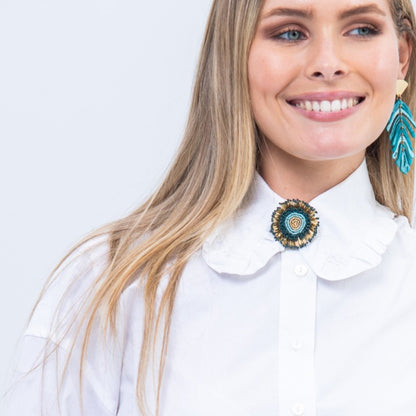 Aurora Crafted Style-Darling Dahlia Brooch in Tell Tale Teal-Earrings-Aurora Crafted Jewellery-