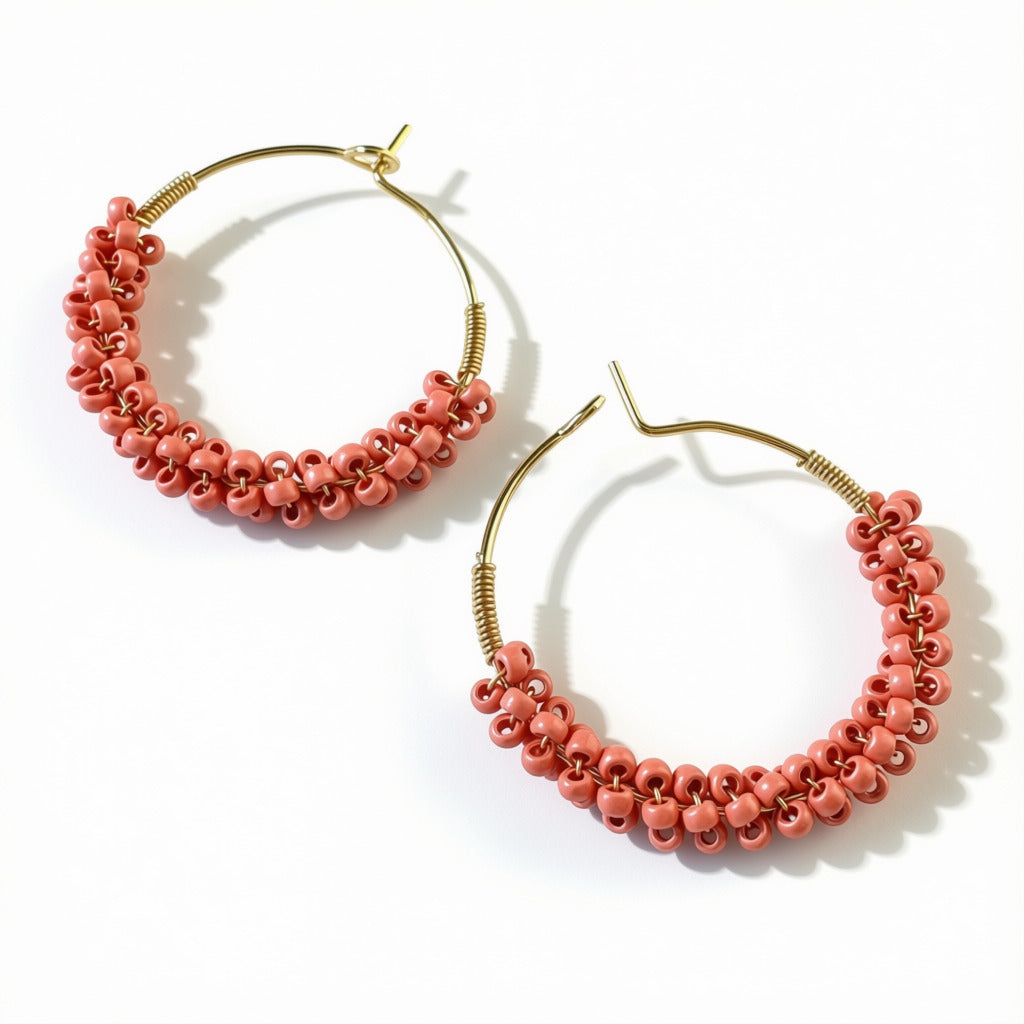 Aurora Crafted Style-Wrapped Hoops in Winter Pink (Gold)-Earrings-Aurora Crafted Jewellery-