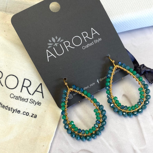 Aurora Crafted Style-Drop & a Half in Blue & Green (gold)-Earrings-Aurora Crafted Jewellery-