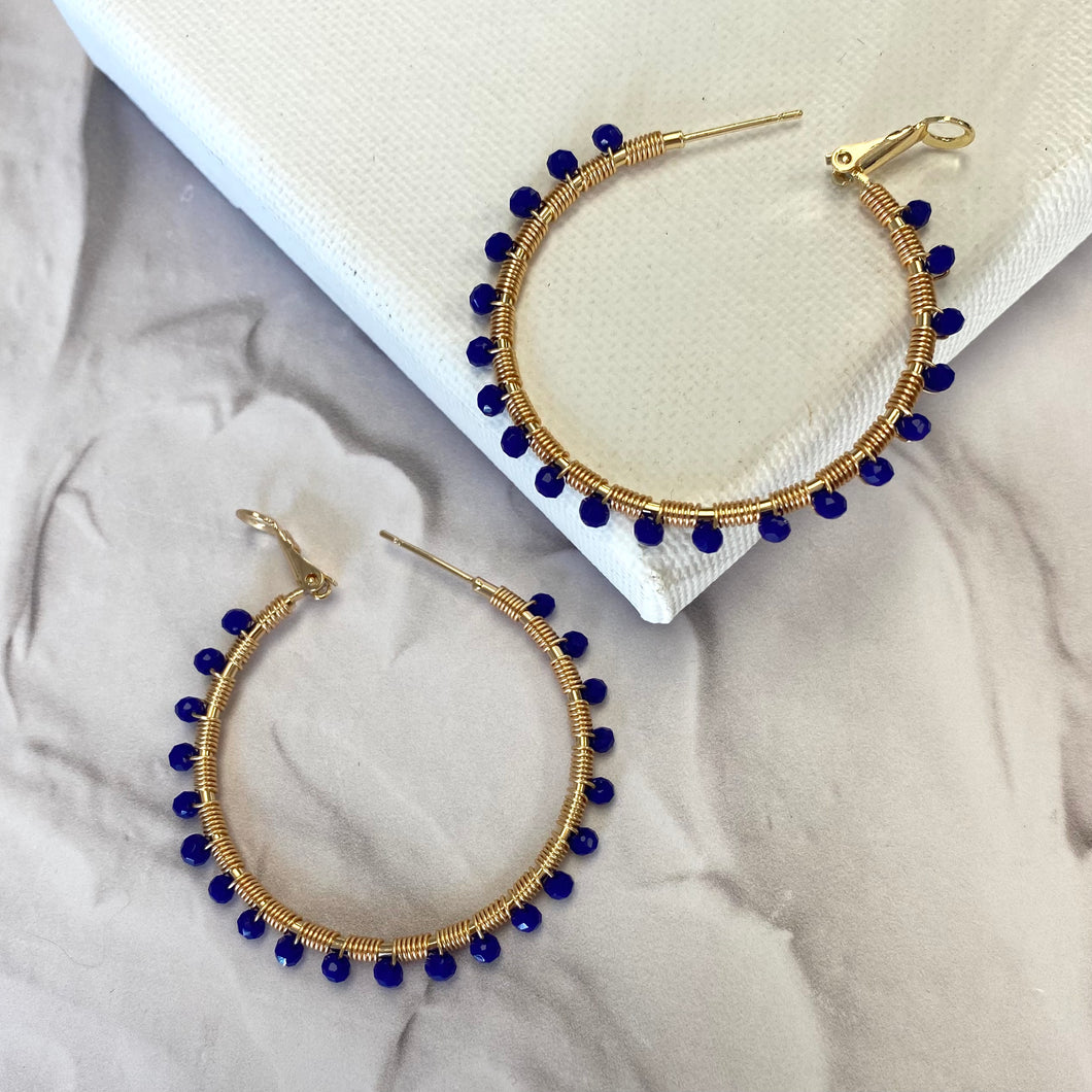 XL Retro Hoop in Cobalt Blue (Gold)