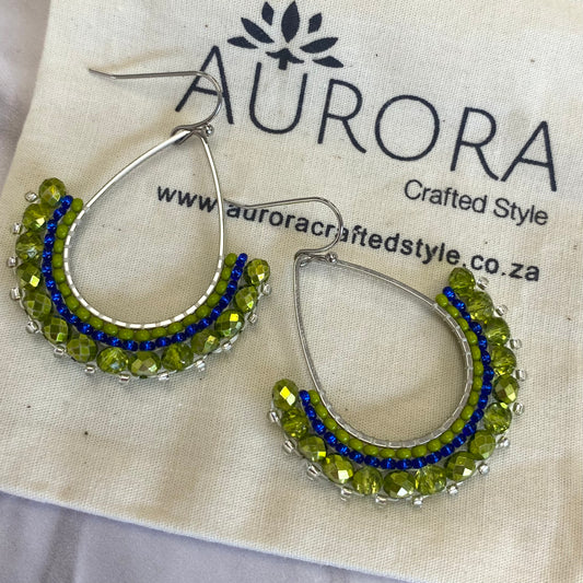Aurora Crafted Style-Half Frida in Acid Green and Electric Blue (Silver)-Earrings-Aurora Crafted Jewellery-