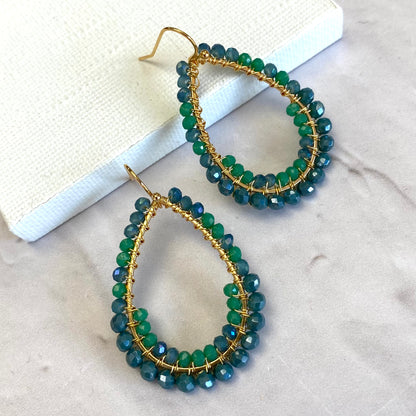 Aurora Crafted Style-Drop & a Half in Blue & Green (gold)-Earrings-Aurora Crafted Jewellery-
