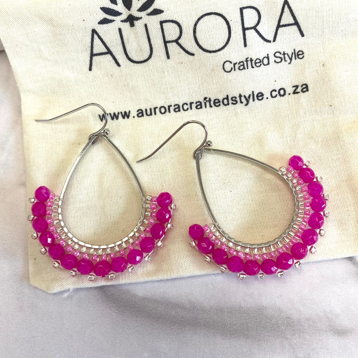 Aurora Crafted Style-Half Frida in Pinks (Silver)-Earrings-Aurora Crafted Jewellery-