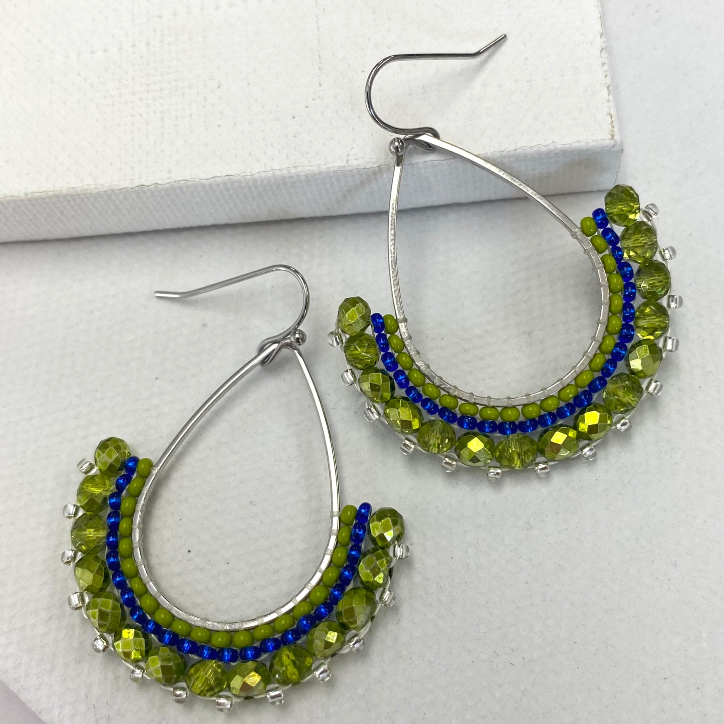 Aurora Crafted Style-Half Frida in Acid Green and Electric Blue (Silver)-Earrings-Aurora Crafted Jewellery-