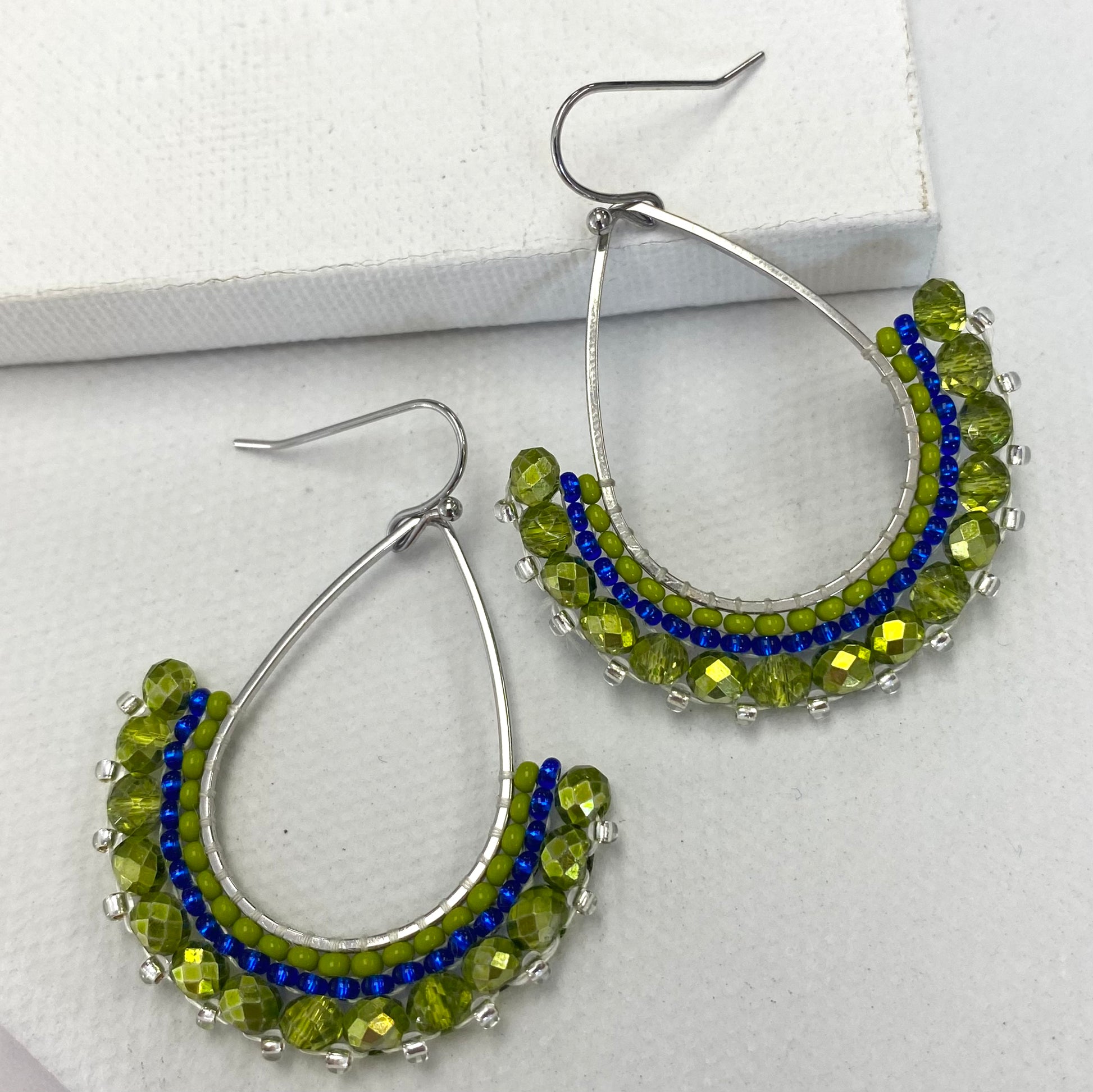 Aurora Crafted Style-Half Frida in Acid Green and Electric Blue (Silver)-Earrings-Aurora Crafted Jewellery-