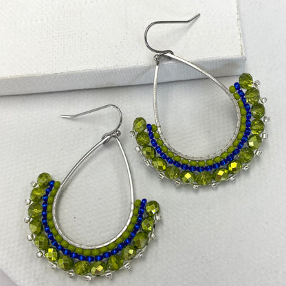 Aurora Crafted Style-Half Frida in Acid Green and Electric Blue (Silver)-Earrings-Aurora Crafted Jewellery-
