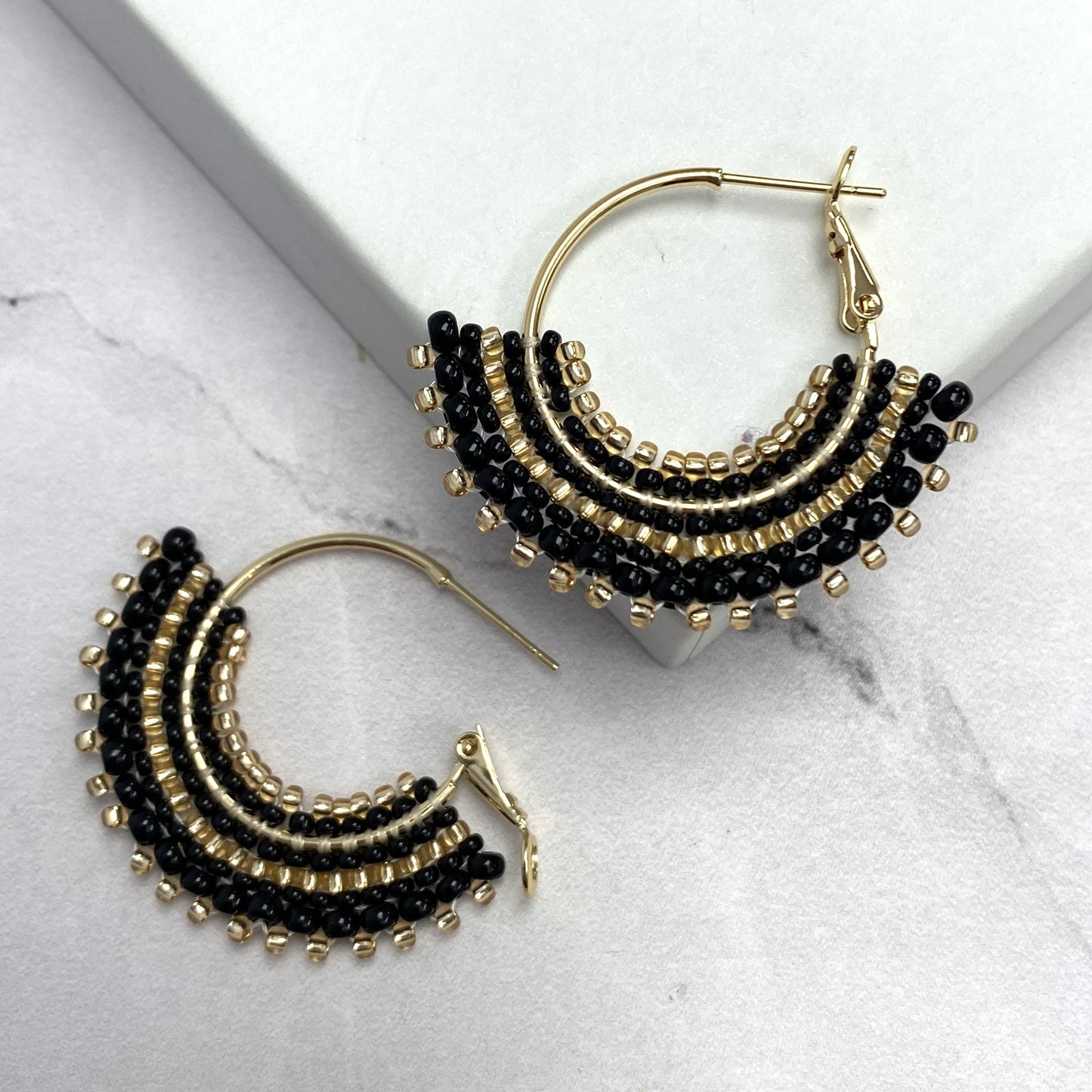 Aurora Crafted Style-Cleopatra Hoop in Black (Gold)-Earrings-Aurora Crafted Jewellery-