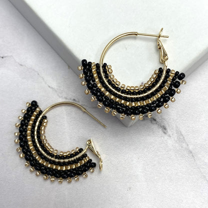 Aurora Crafted Style-Cleopatra Hoop in Black (Gold)-Earrings-Aurora Crafted Jewellery-