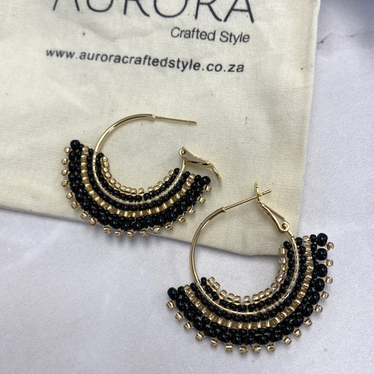 Aurora Crafted Style-Cleopatra Hoop in Black (Gold)-Earrings-Aurora Crafted Jewellery-